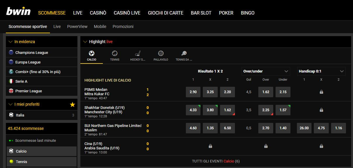 SCOMMESSE ONLINE SU BWIN 