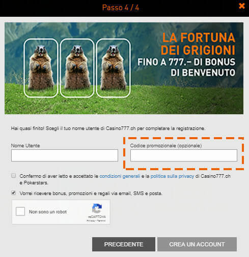 codice promo casino777